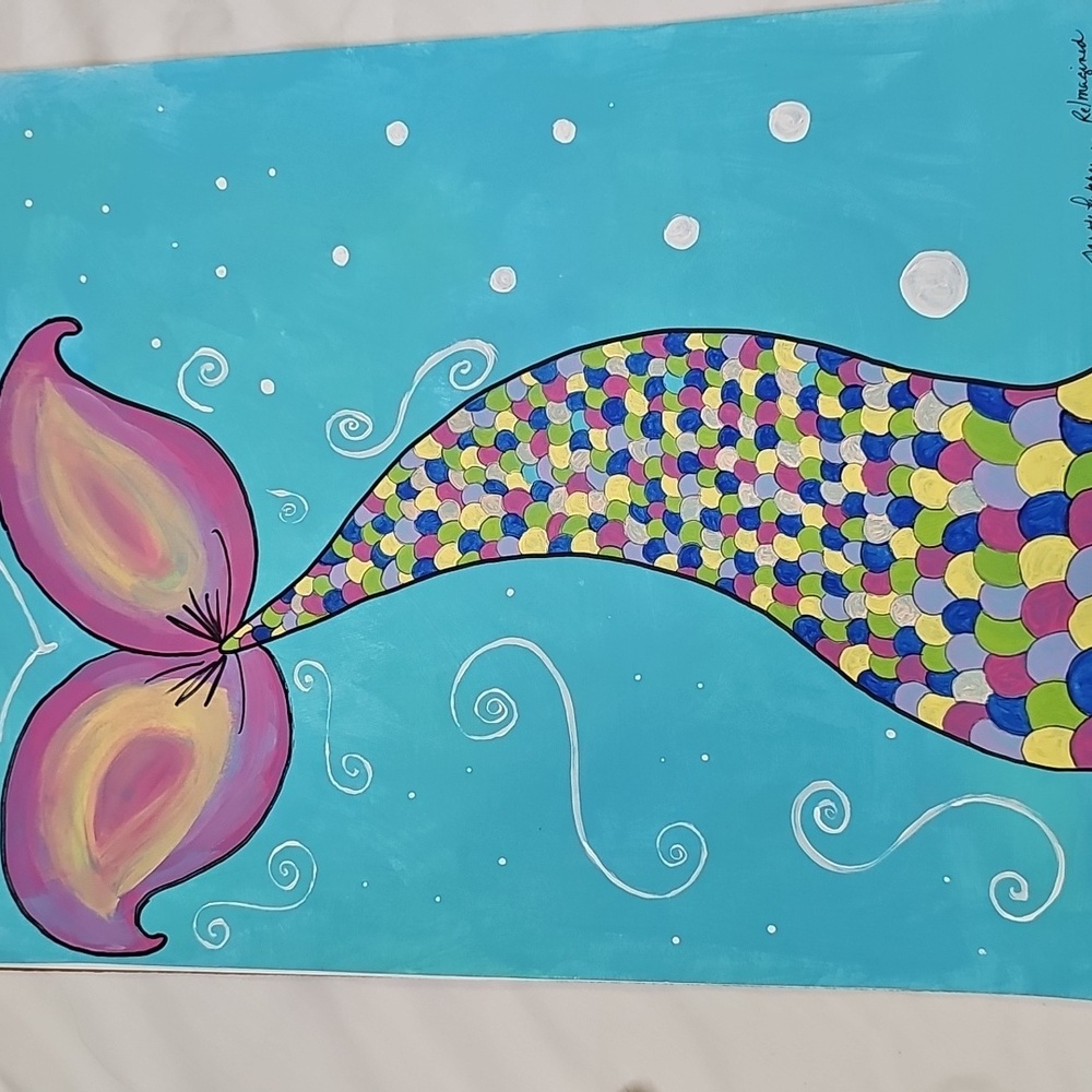 Colorful Abstract Mermaid Tail Art Painting 11 X 14